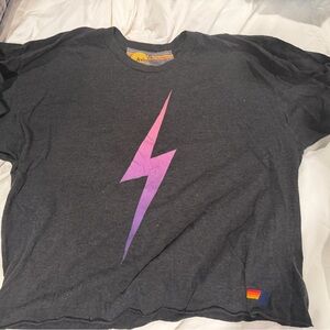 Aviator Nation Black Tee with Purple Lightning Bolt